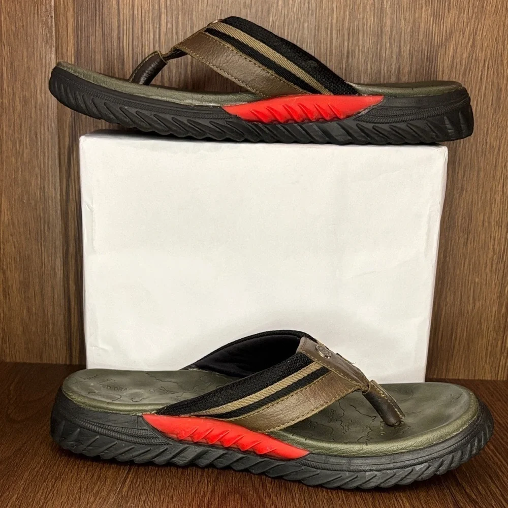 Red Dragonfly Buckaroo Men’s Flip Flops Olive Black Size 9 Comfort Sandals